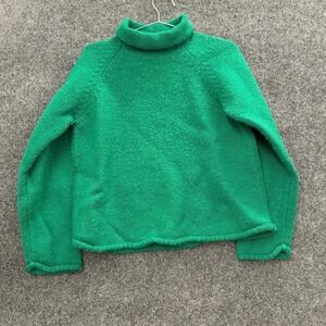 Vintage J.Crew Roll Neck Wool Sweater Bright Kelly Green Womens Large RARE